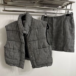 Plaid Puffer Vest & Mini Skirt